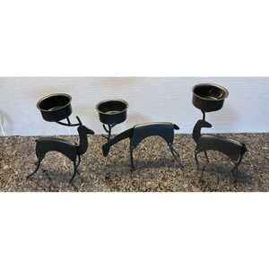 Holiday Christmas Winter 3‎ Iron Reindeer Tea Light Candle Holders Decoration